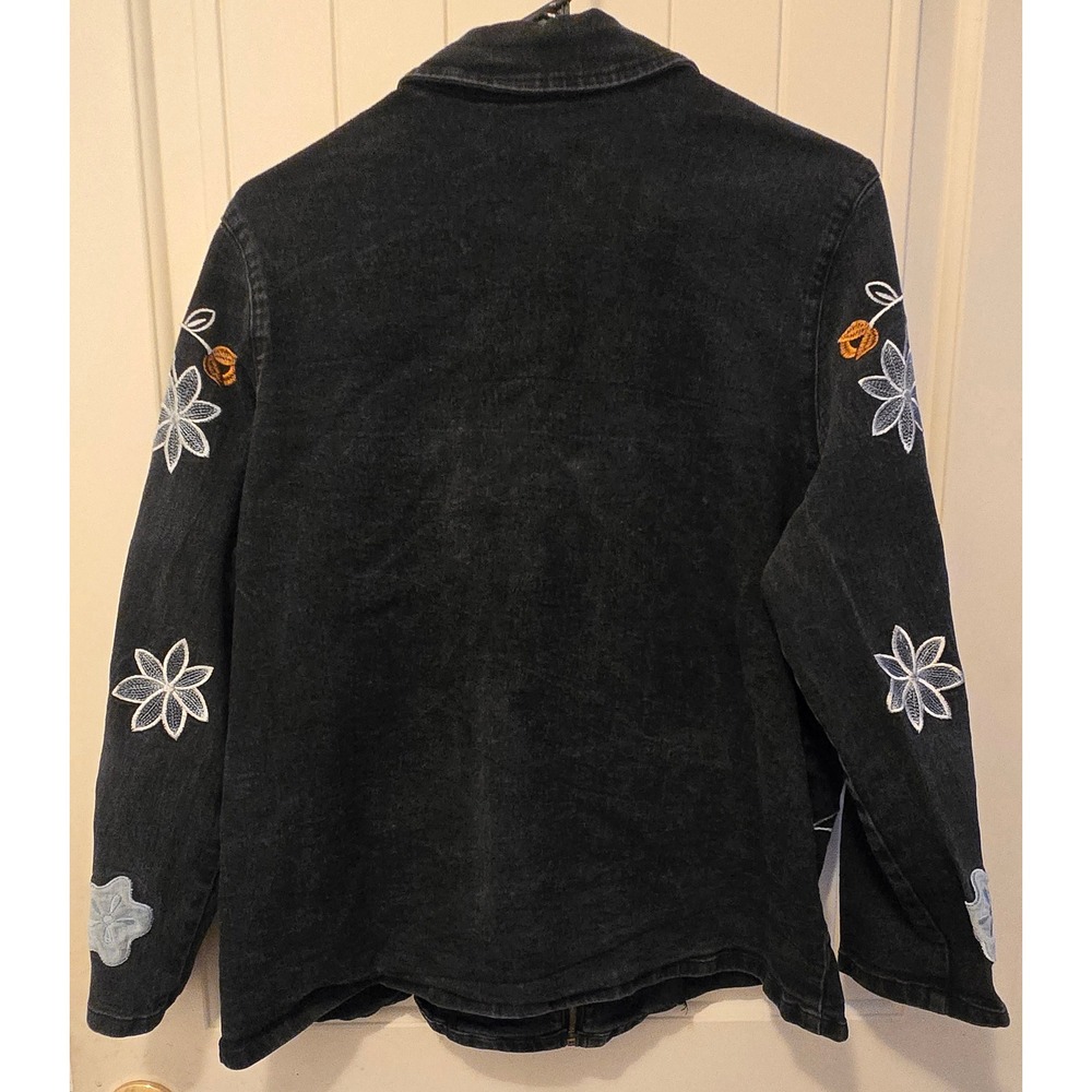 Isabel Hayley Timeless Trends Black Floral Embroidered Zip Denim Jacket 16W - Picture 4 of 4